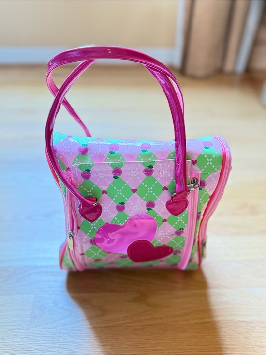 Puccini Other - Pink & Green Heart Pattern toy pet carrier tote or purse.